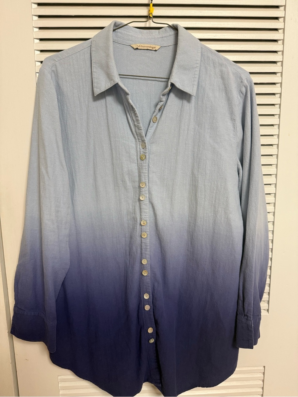 Soft Surroundings Light Blue to Navy Ombre Button-Up Shirt